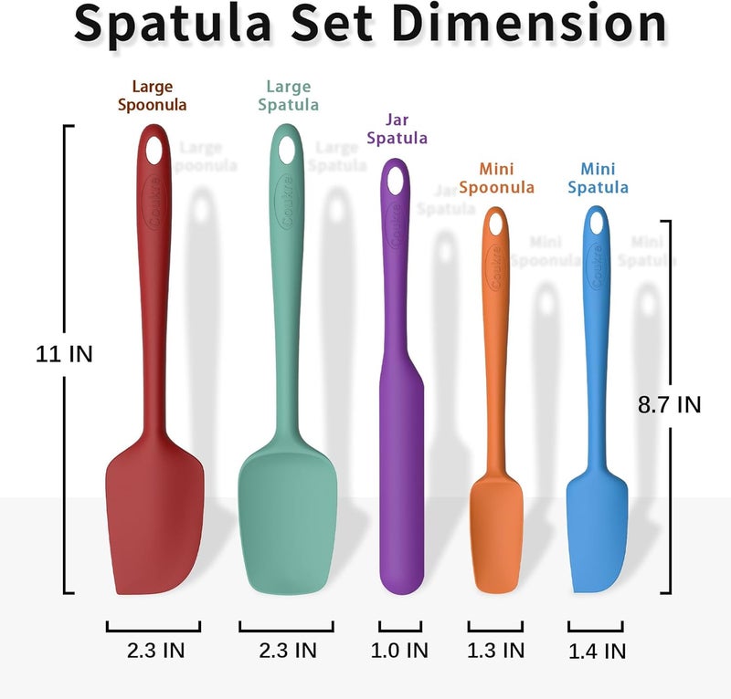 Coukre Silicone Spatula Set of 5,High Heat Resistant, Food Grade Silicone, Upgraded Extended Reinforced Handle,Dishwasher Safe, for Baking, Cooking (Pure Colorful B, Solid color) - Image 2